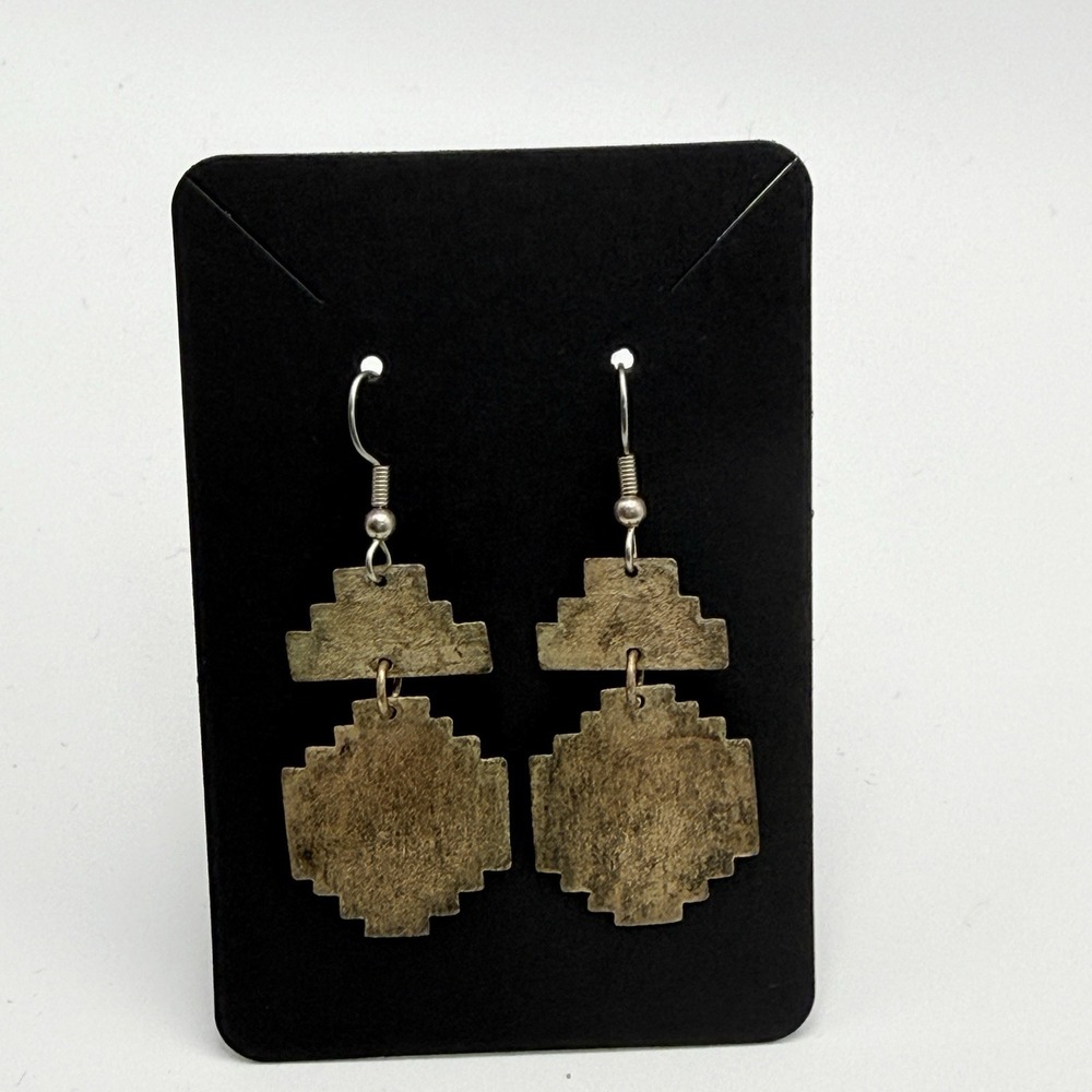 Vintage Sterling Silver RV Southwest Geometric Dangle Earrings 7g - Picture 8 of 15